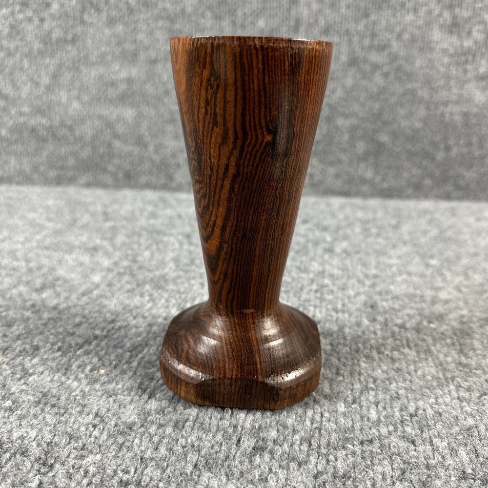 Vintage Handcrafted Wooden Bud Vase Small Brown Trumpet Table Decor